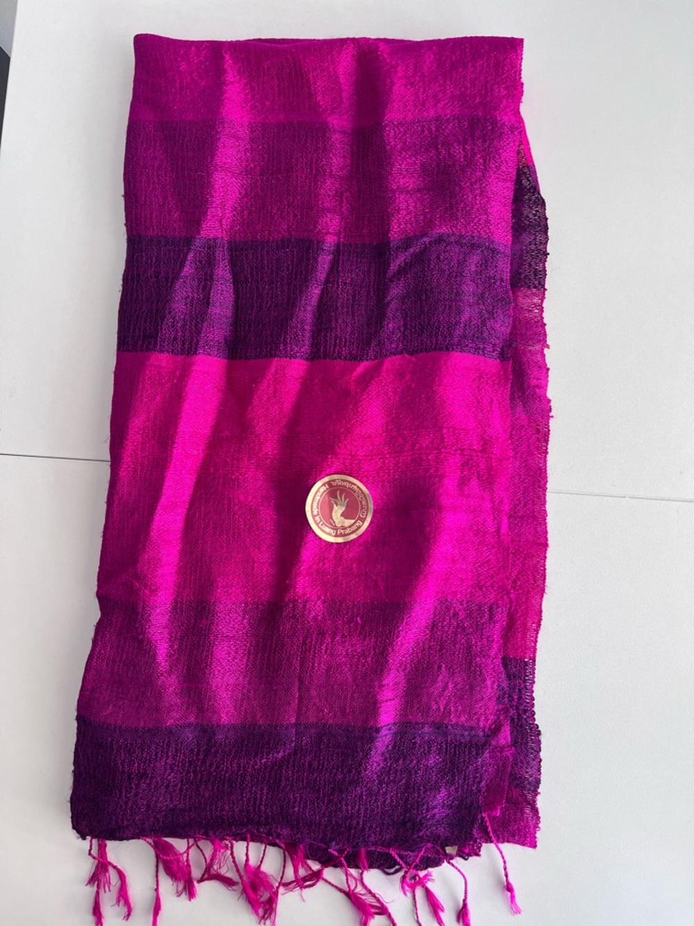 Magenta & Plum Striped Silk Scarf